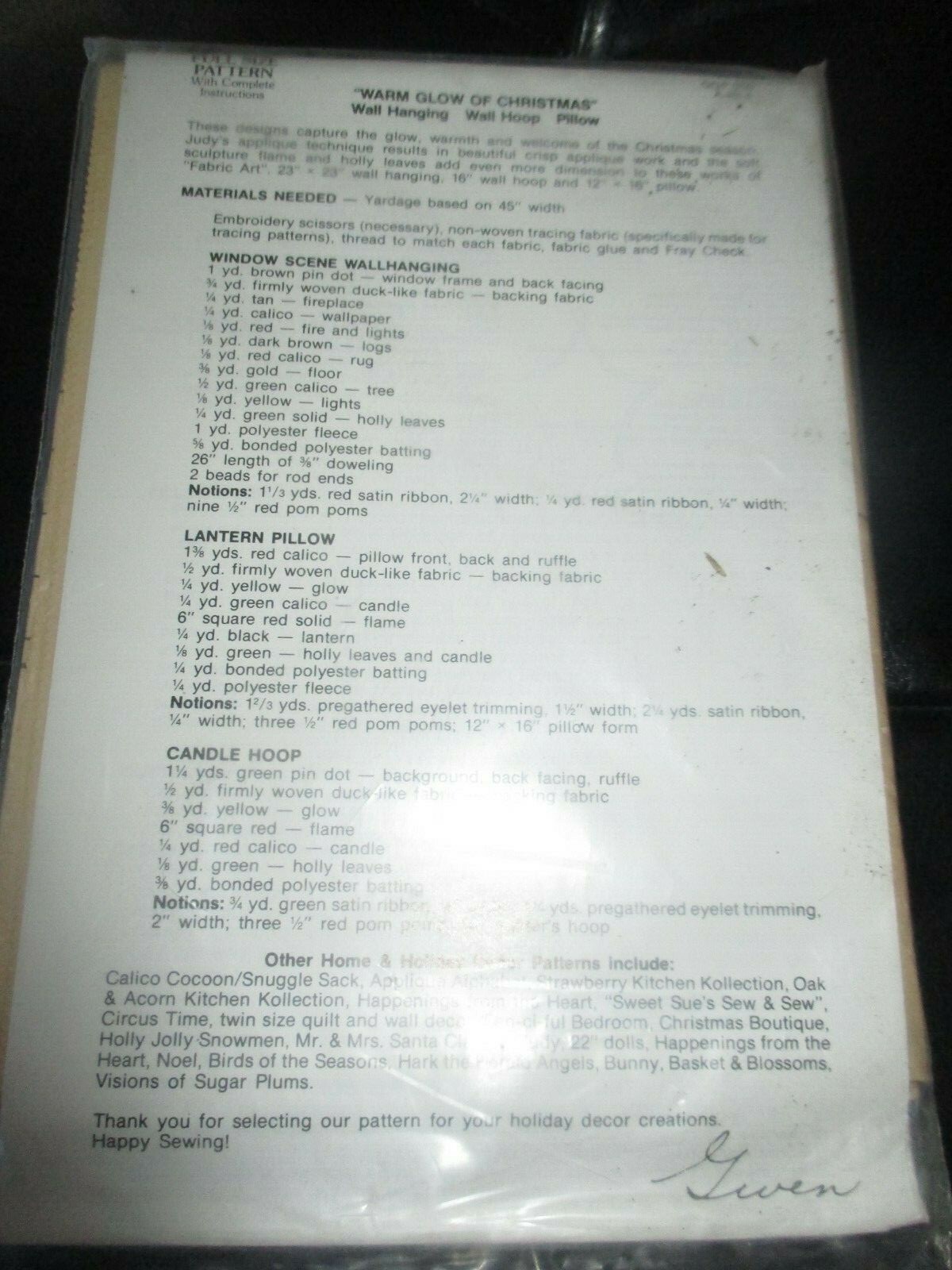 VINTAGE Gingham Goose WARM GLOW Of CHRISTMAS DECORATIONS Sewing PATTERN - 1982