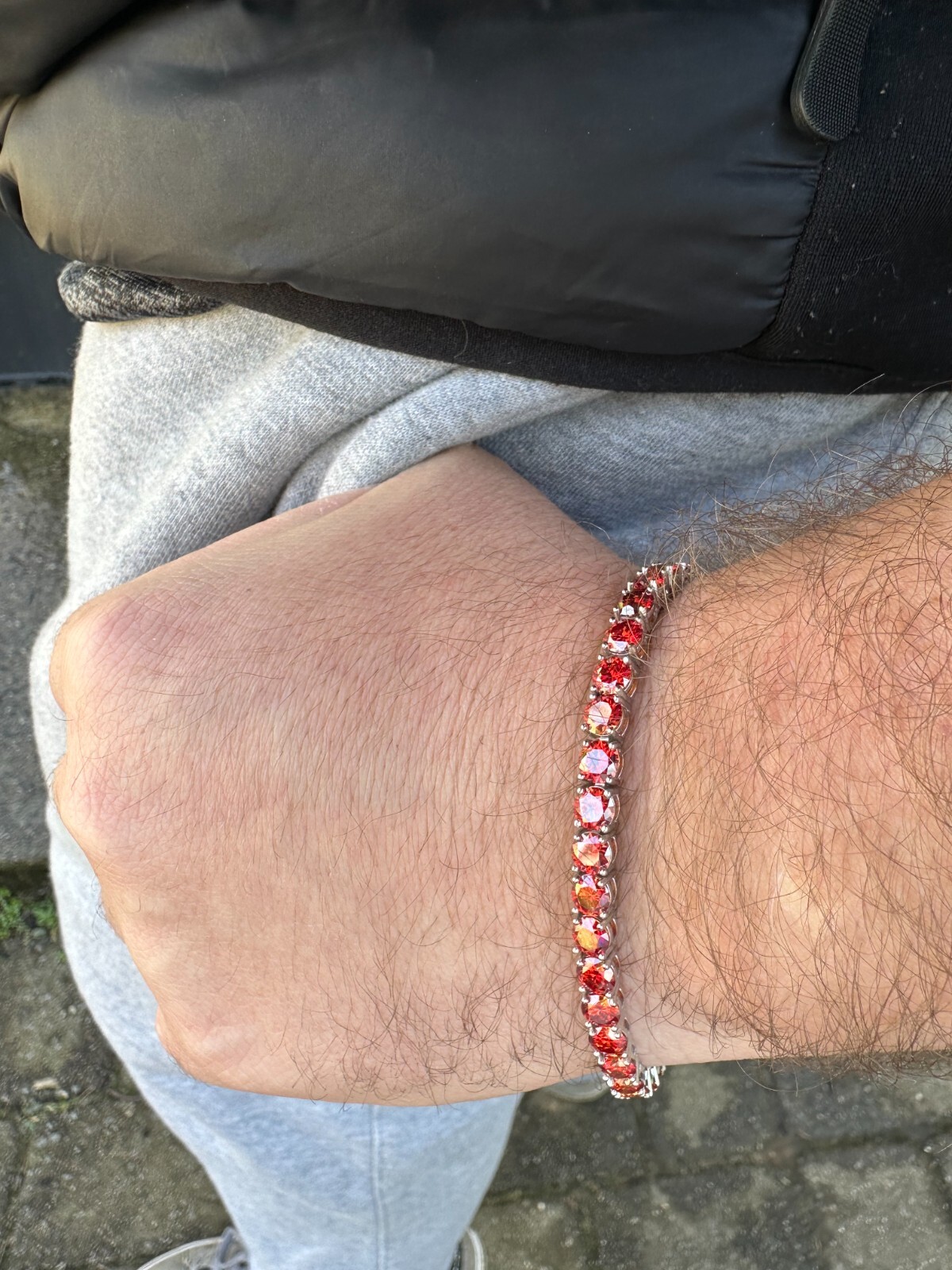 Pre-owned Silver Real Iced Ruby Red Moissanite 5mm Tennis Bracelet 925  Pass Diamond Test