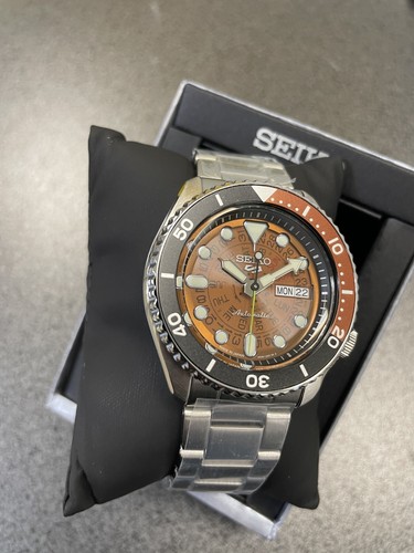 Pre-owned Seiko 5 Automatic Brown Transparent Dial Steel Bracelet Men's Watch Srpj47 Japan