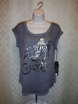 Short Sleeve Scoop Neck Tee Blouses Rock & Republic size SM Grey Gold print