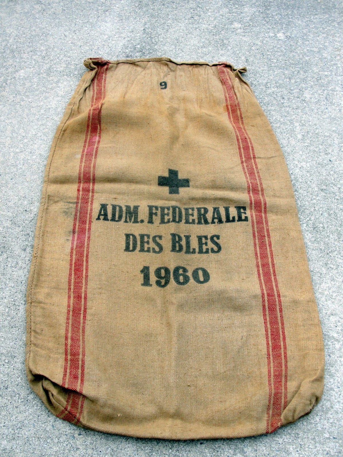 VINTAGE 1960 SWISS FEDERAL GRAIN ADMINISTRATION JUTE FLOUR SACK BAG HUGE SIZE