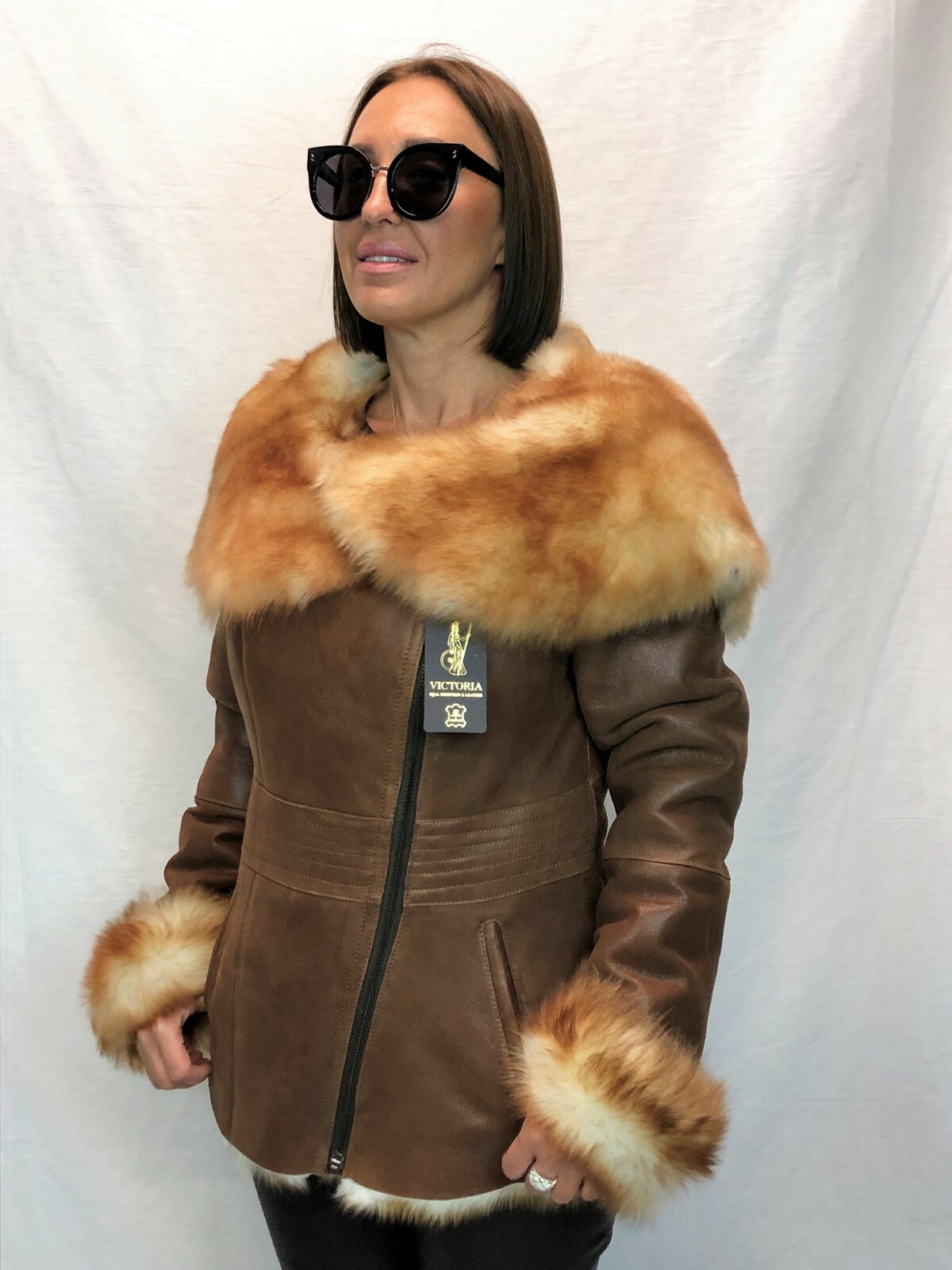 Pre-owned Victoria Real 100% Sheepskin Shearling Leather Toscana Long Hair Jacket Coat Hood Xs-7xl In Brown