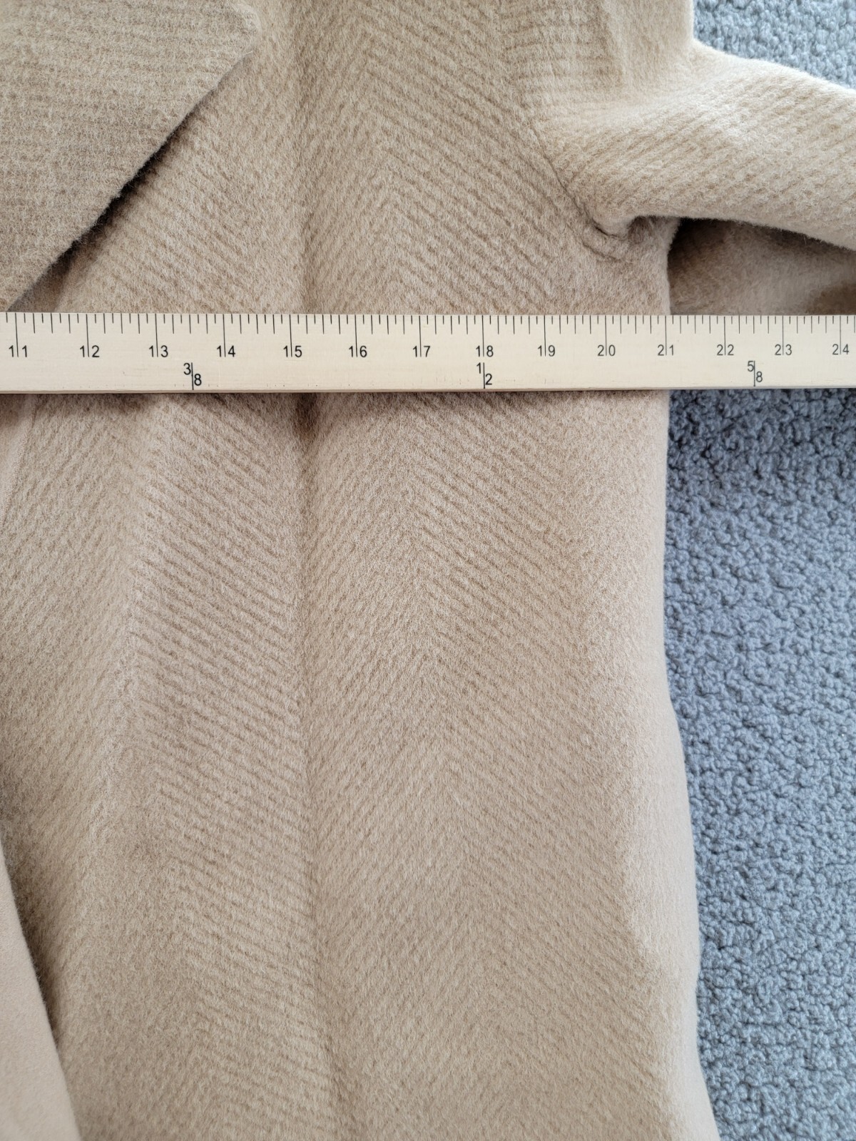 Pre-owned Theory Clairene Chevron Wool Coat Women's L Palomino Open Front Long Sleeve