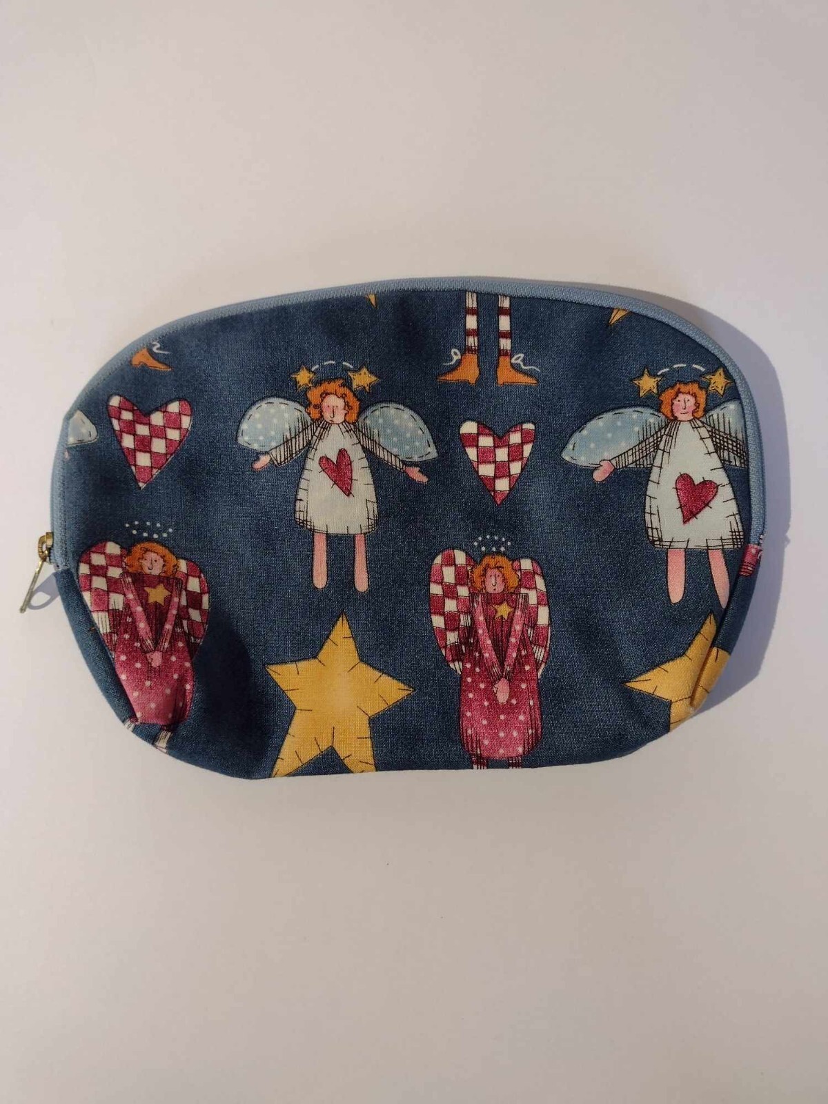 Brush Pouch Bag Blue W/ Rag Doll Angels -great Condition