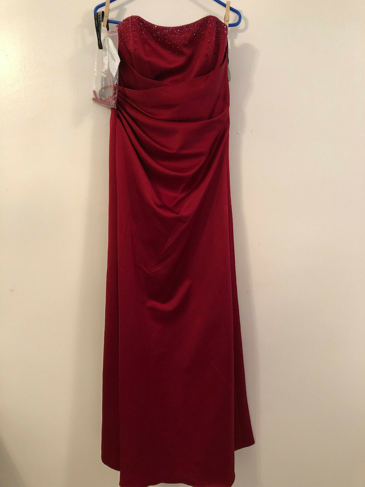 NWT Red (Claret) Strapless Beaded Prom Dress w/Rouching by Alfred Angelo Size 8