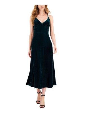 TAYLOR Womens Green Adjustable Spaghetti Strap Midi Dress Petites 6P