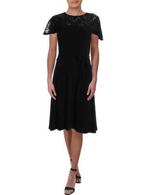 

RALPH LAUREN Женское черное вечернее платье с короткими рукавами + расклешенное вечернее платье, Черный