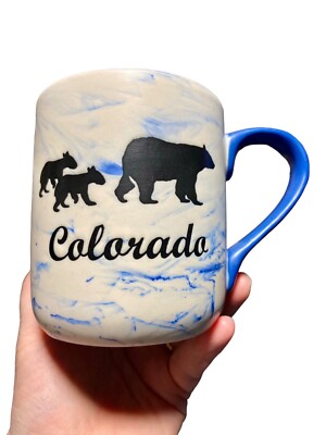 Colorado Mama Bear cubs Family Faux Marble Blue MSSI Coffee Mug Nature 12oz