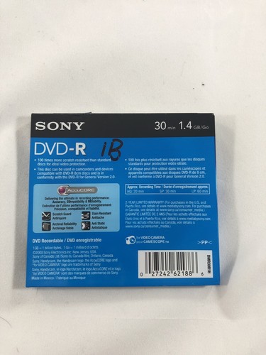 Sony Handy Cam Dvd-r 30 Minute 1.4 Gig Lot Of 5 Nib Single Sided Monoface