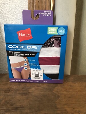 HANES Women's tagless string bikini Size 9 xlarge 3 Pair Assorted