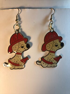 Vintage Dalmation Fire Dog Earrings / Enamel / Surgical Stainless Steel Earwires