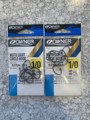 PICK SIZE--FREE SHIP 2 Packs OWNER 5114 Mutu Light Wire Circle Fishing Hooks