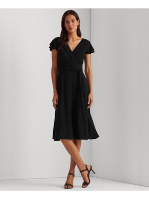 

Женское платье RALPH LAUREN с черным поясом и поясом с развевающимися рукавами + расклешенное платье, Черный