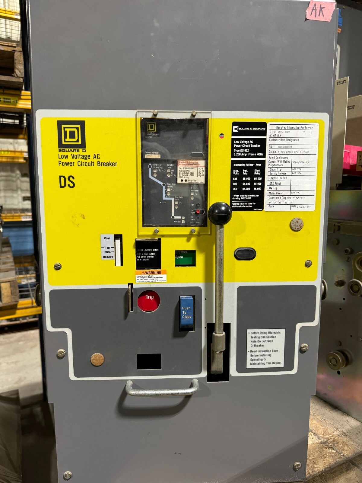 Square D DS-632 3 Pole 3200 Amp 600v Circuit Breaker S53LS