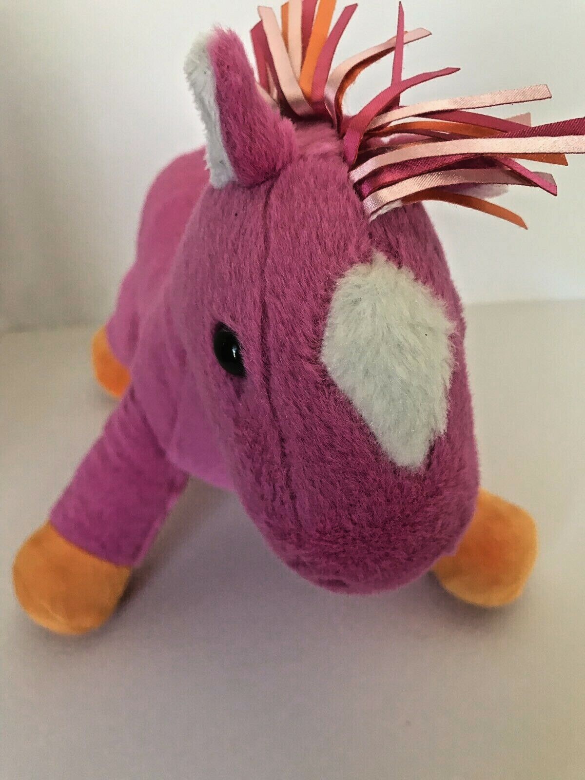 Animal Adventure plush pink and orange horse with ribbon mane and tail 2013 10