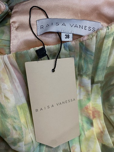 Pre-owned Raisa Vanessa $2220  Women's Green Floral-print Ruched Ruffle Mini Dress Size 38