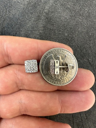 Pre-owned Silver 1.32ct Vvs Real Diamond Men's Solid 925  Iced Hip Hop Square Earrings 8mm In White