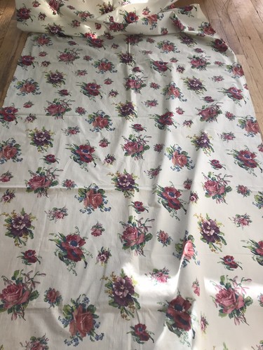 VTG Gorgeous 1930’s Fabric Panel Creamy WHT PINK Roses Bouquet Cottage Chic 4YDs