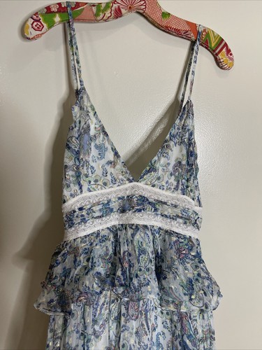 Pre-owned Free People Rococo Sand Emi Braw Strappy Long Metallic Peplum Dress L $532 In Blue