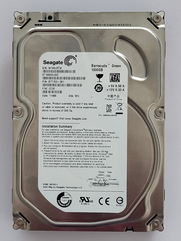 St1000dl002, Sn: W1v, Wu, Pn: 9tt153-301, Fw: Cc32, Seagate 1tb 3.5