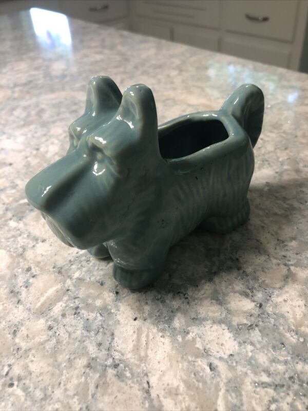 Vintage Scottish Terrier Ceramic Dog Planter/ Turquoise 