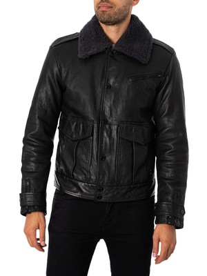 

Мужская кожаная куртка G-Star RAW, черная, Черный, D23609-B508-6484