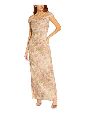 Женское бежевое платье-футляр с коротким рукавом и разрезом сзади на подкладке ADRIANNA PAPELL 2