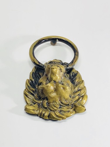 Vintage Solid Brass Lion Head Baring Teeth Door Knocker Large Hal marked England