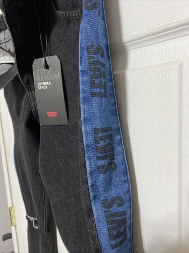 Levi's Lo-ball Stack Black/Blue Stripe Ripped Warp Stretch Jeans Men&rsquo;s 36 NWT