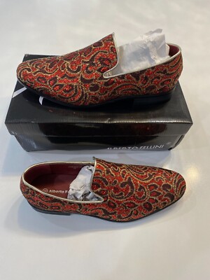 Alberto Fellini Sparko Red Sequin Slip On Dress Shoe Men's Size 10 NEW