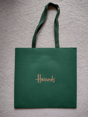 Harrods Shopping Gift Paper Bag Medium Size 25.5x25x20cm Empty Green Used