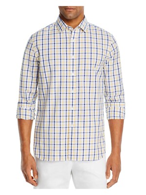 Дизайнерская брендовая мужская желтая клетчатая рубашка в клетку с длинным рукавом в классическом стиле на пуговицах L