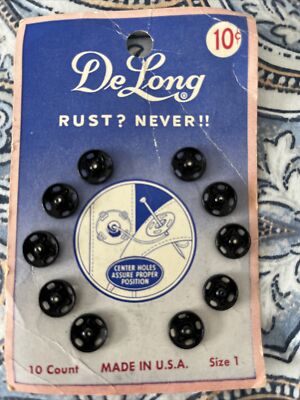 DeLong 10 count snaps on vintage card  center holes assure Proper Position  VTG