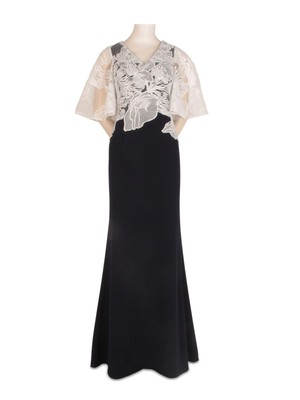 

ADRIANNA PAPELL Женское темно-синее вечернее платье в пол с короткими рукавами и V-образным вырезом, Navy