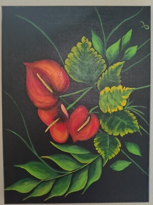 Hand Painted Red Anthurium Acrylic Painting