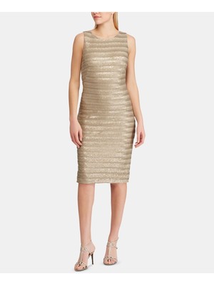 

Женское бежевое вечернее платье ниже колена без рукавов RALPH LAUREN Body Con, Бежевый