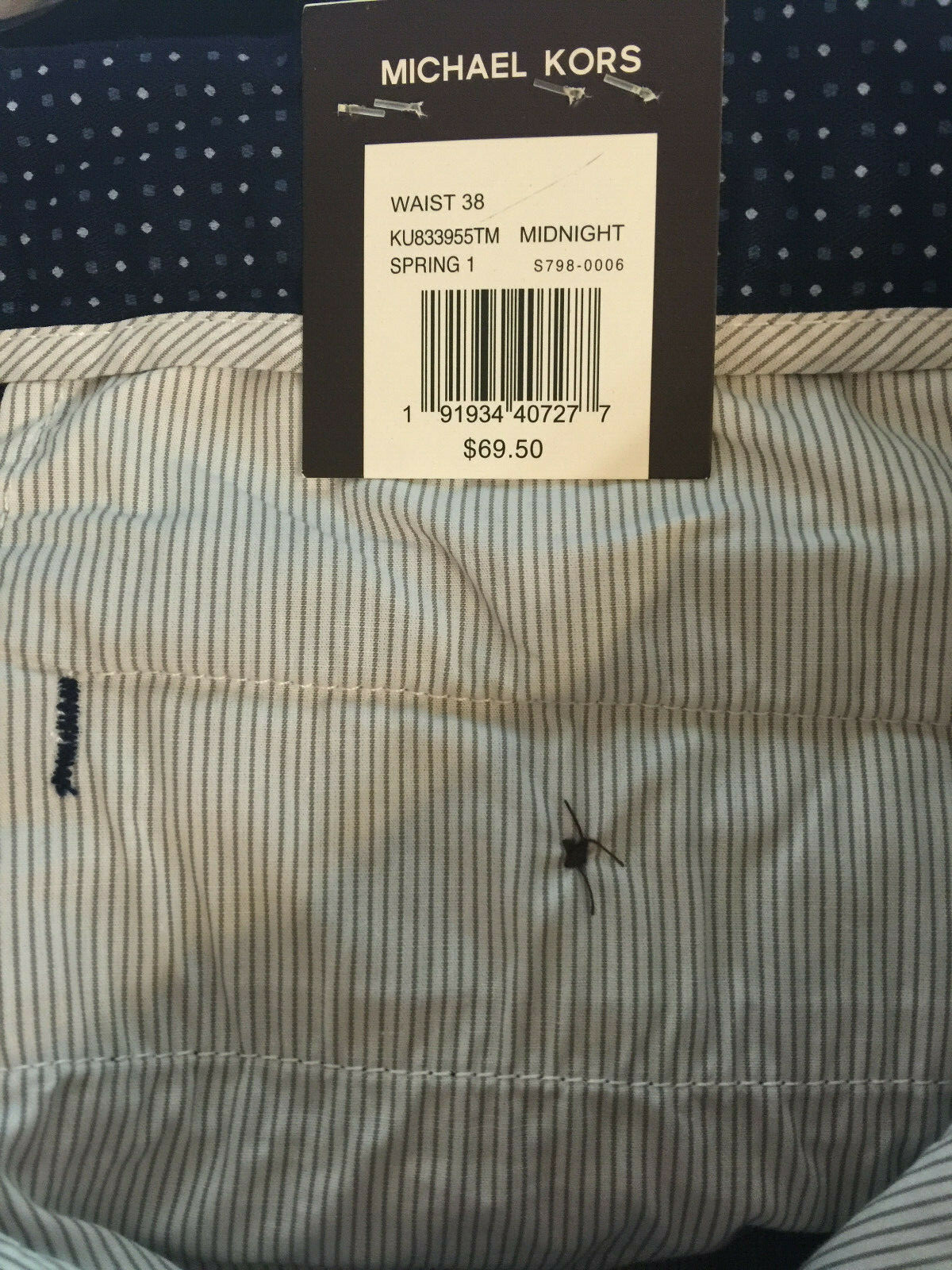 NWT Michael Kors Mens Casual Shorts Flat Front Midnight Blue Small Geo Print 38W