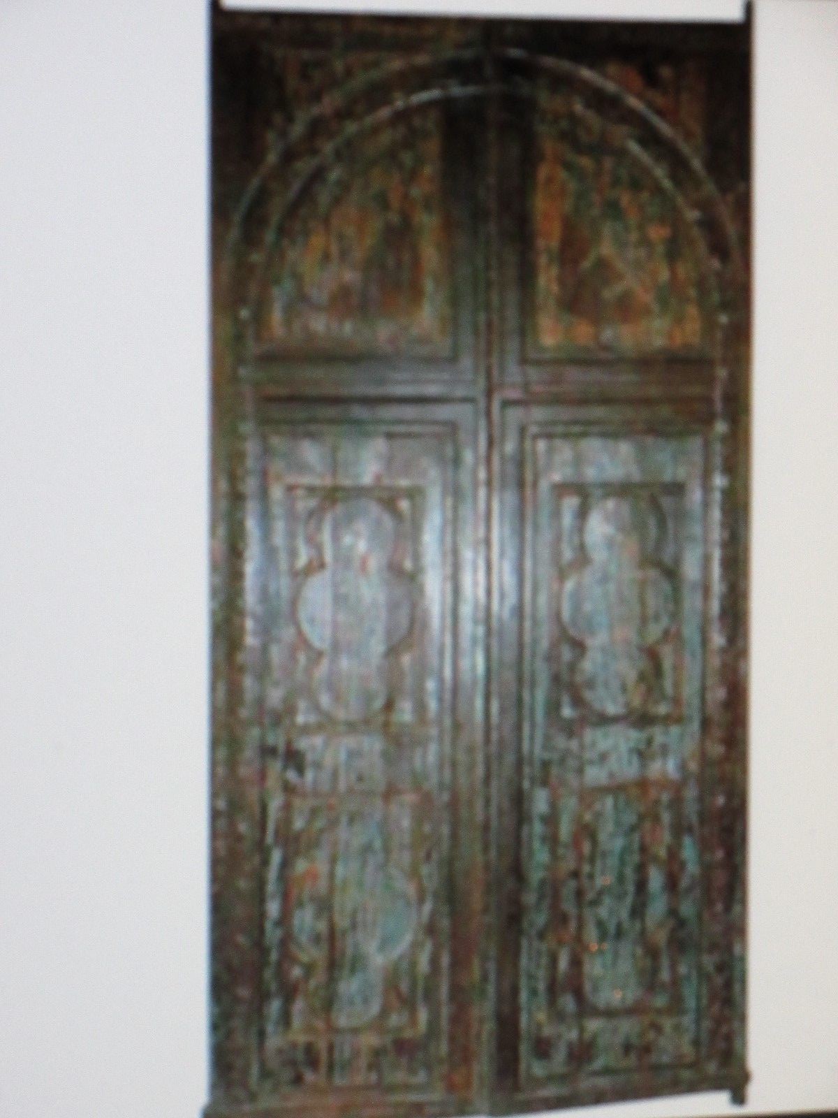 ARCHITECTURAL LARGE ANGLO INDIA PAINTED TEAK DOUBLE DOOR/S