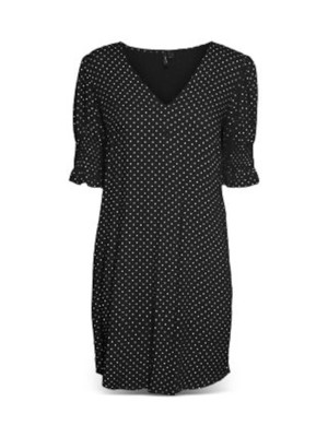 VERO MODA Womens Black Short Sleeve V Neck Knee Length Wear To Work Dress M
