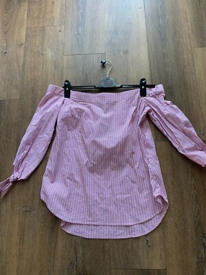 Oasis Pink Stripe Bardot Neckline Summer Top Size 12