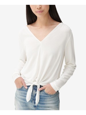 

LUCKY BRAND Женский белый эластичный топ с длинным рукавом и V-образным вырезом