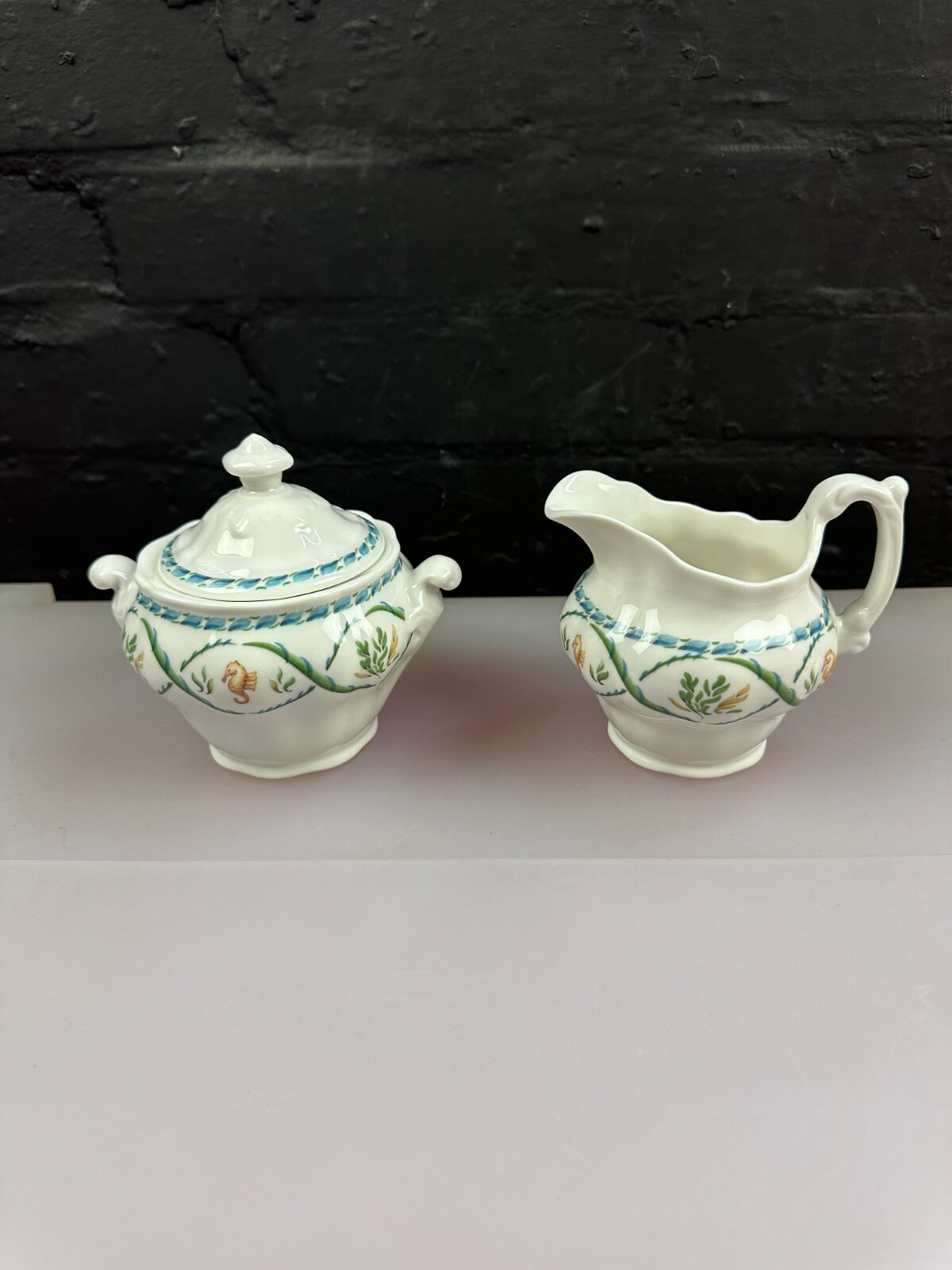 Royal Doulton Coral Reef T.C 1194 Milk Cream Jug 3.75" + Covered Sugar Bowl Set