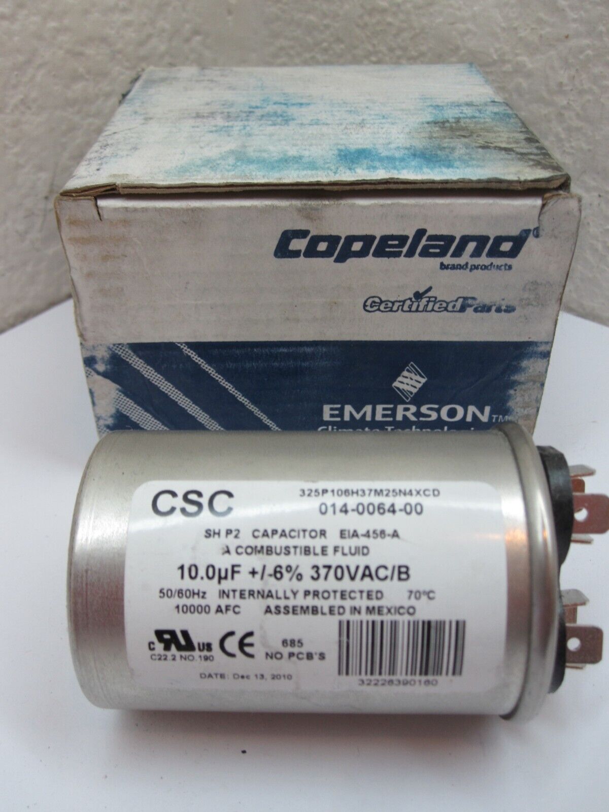Copeland 014-0064-00 Run Capacitor, 370V 10 MFD NEW OLD Copeland 014-0064-00 Run Capacitor, 370V 10 MFD NEW OLD