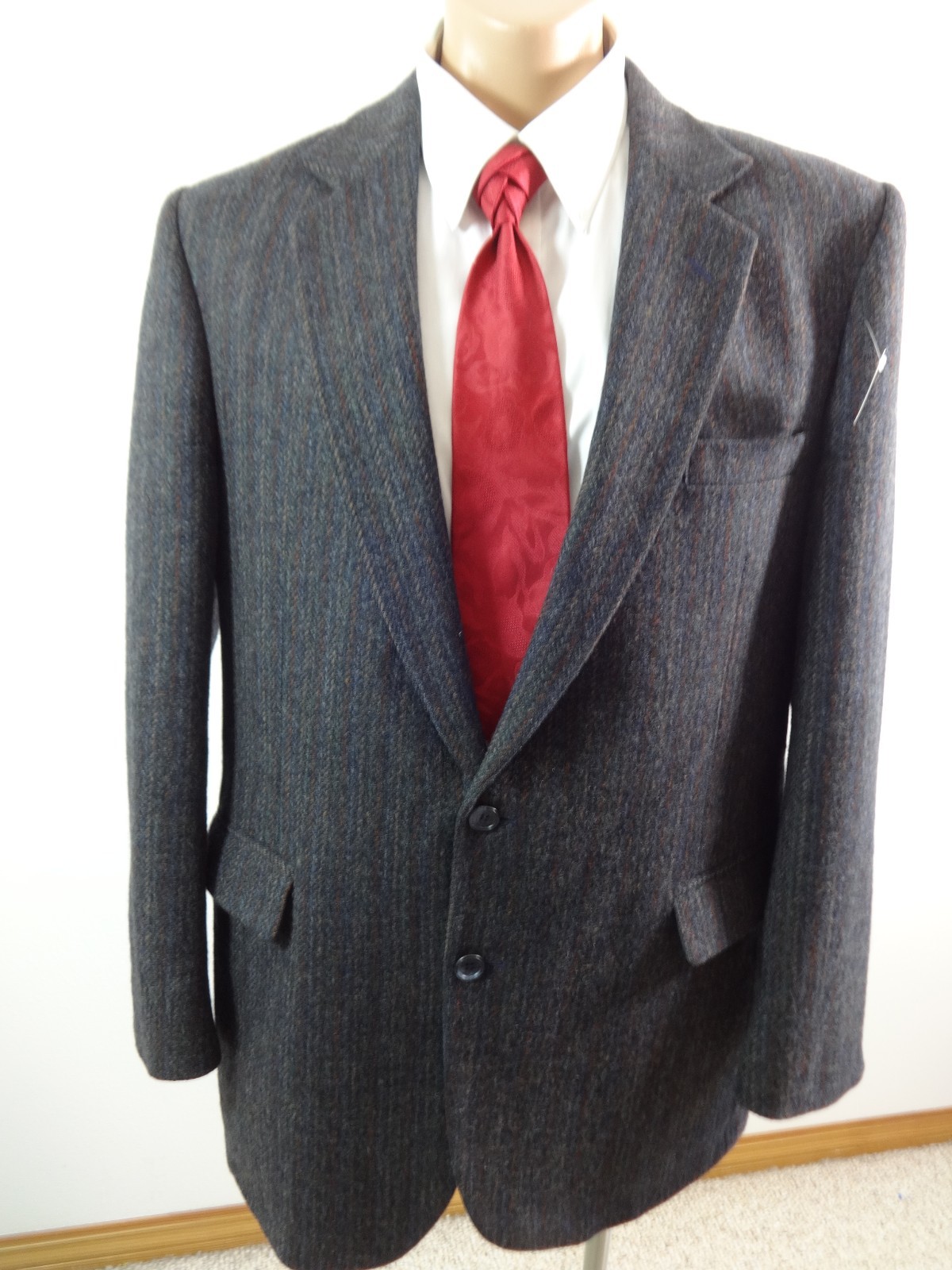 Détails Sur Haggar Hommes Gris Marron Laine Rayé Tweed Costume Veste Sports Taille 44 L
