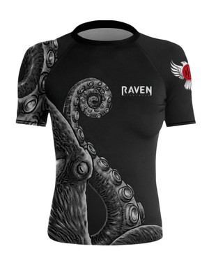 Raven Fightwear Women's Kraken Octopus BJJ Rash Guard Short Sleeve MMA Black