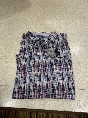 NWT VISCONTI BLACK Men's Dress Shirt Button-Down Multicolor Geo Pattern 2XLB