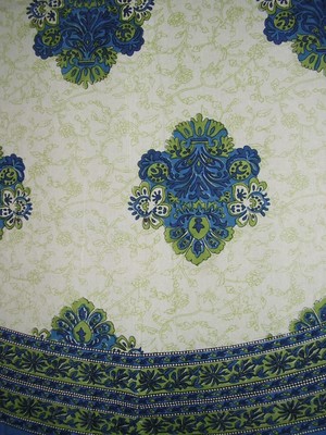 Mediterranean Style Round Cotton Tablecloth 88'' Blue and Green