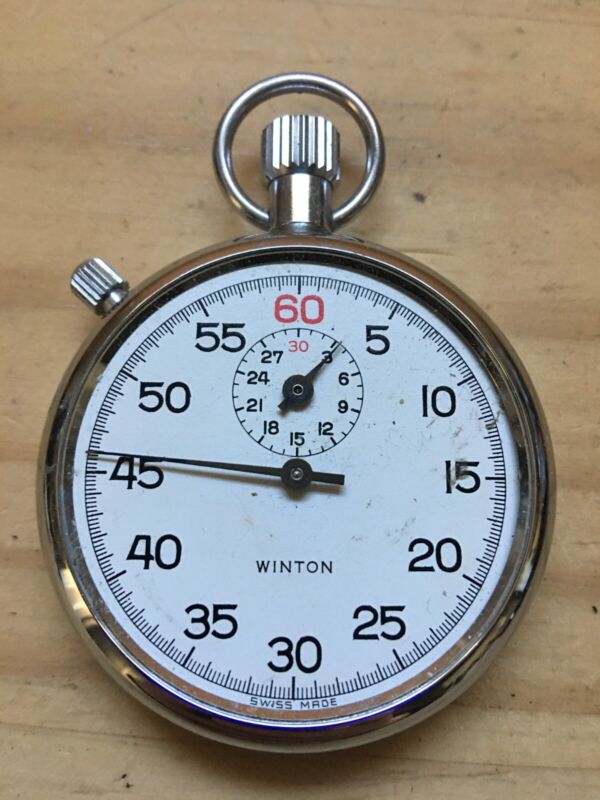 Vintage Winton Swiss Made Mechanical Wind Up Stainless Stopwatch ***Read