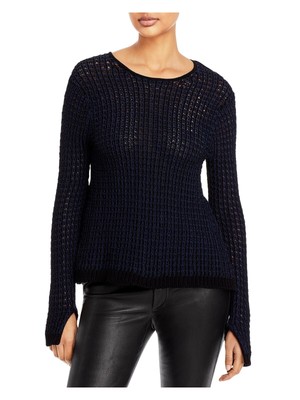 Женский темно-синий пуловер PHILLIP LIN с высоким подолом, вязаный свитер с длинным рукавом и вентиляцией, S