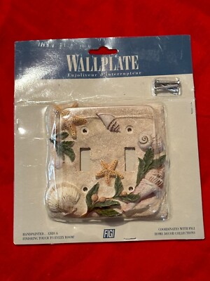 Vintage FIGI Hand Painted Seashell/Beach Double Light Switch Plate - NEW